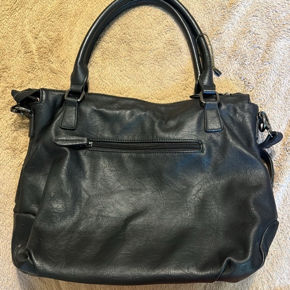 Braided Corset-Style Black Leather Red Interior Handbag Gunmetal Hardware (EUC) - Picture 2 of 8